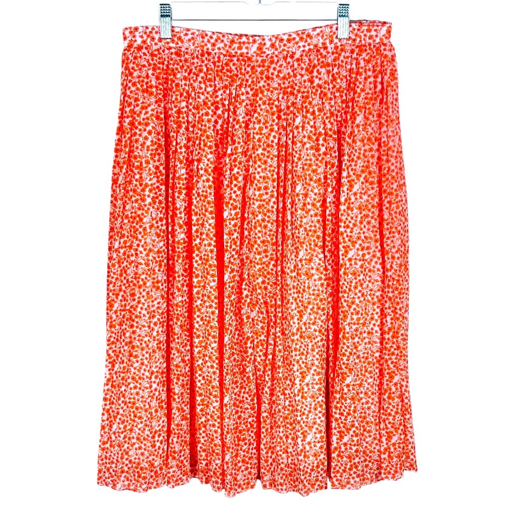 J.Crew Lightweight Orange Floral Midi Pleated Skirt Zip Close Lined Cottagecore‎